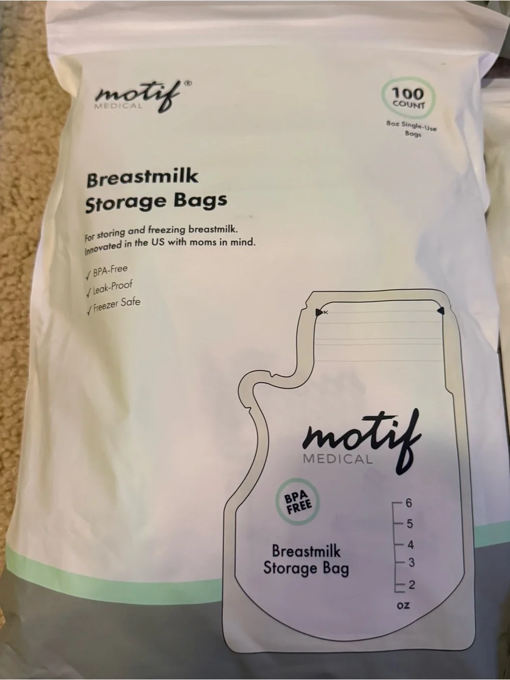 Motif Breastmilk Storage Bags, 8 Ounces, 450 Count, BPA Free, New Sealed